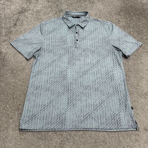 7 Diamond Sand Hills 4-Way stretch Polo Shirt Mens large Blue Geometric Golf Top